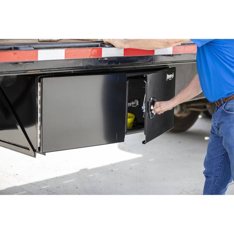 Buyers Products Company 18 in. x 18 in. x 60 in. Black Smooth Aluminum Underbody Truck Tool Box with Barn Door - 1705815