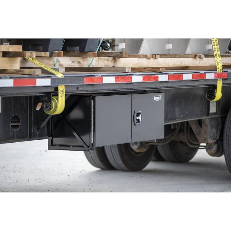 Buyers Products Company 18 in. x 18 in. x 60 in. Black Smooth Aluminum Underbody Truck Tool Box with Barn Door - 1705815