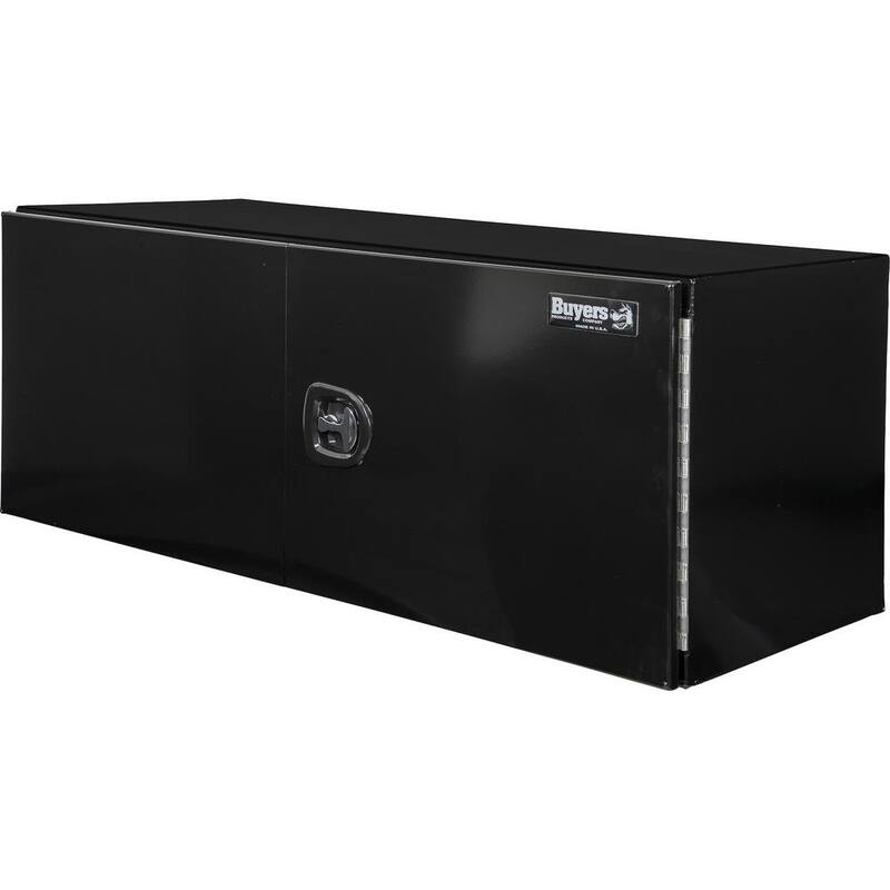 Buyers Products Company 18 in. x 18 in. x 60 in. Black Smooth Aluminum Underbody Truck Tool Box with Barn Door - 1705815