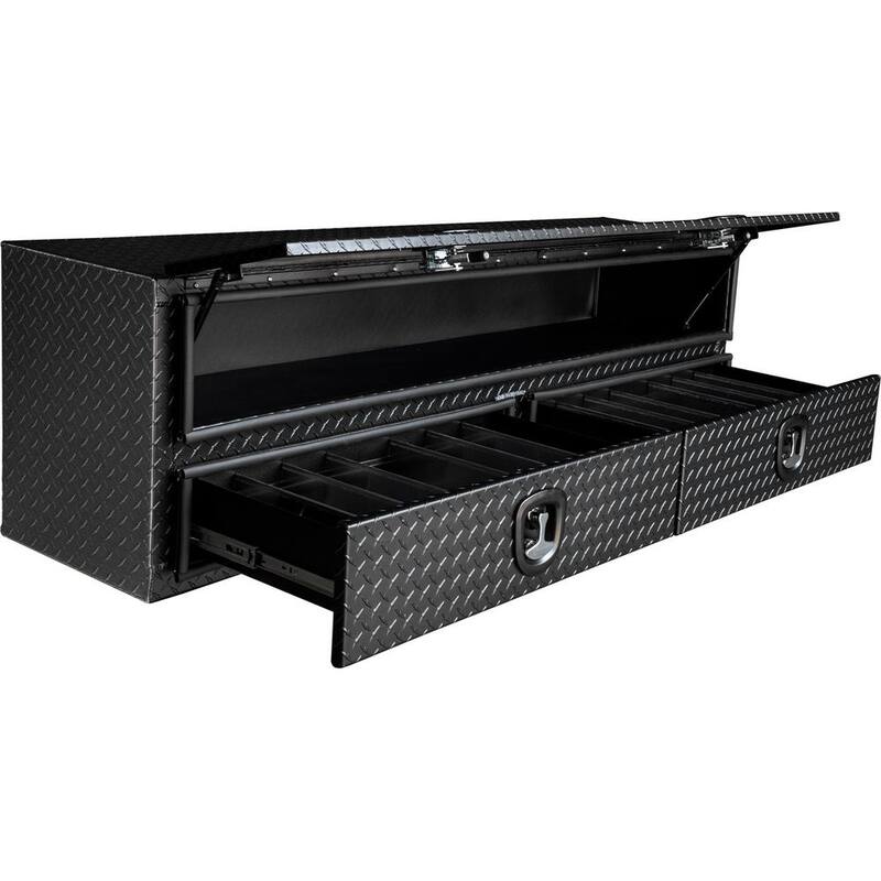 Buyers Products 21 in. x 18 in. x 72 in. Textured Matte Black Diamond Tread Aluminum Heavy-Duty Flatbed Contractor with Lower Drawers - 1722678