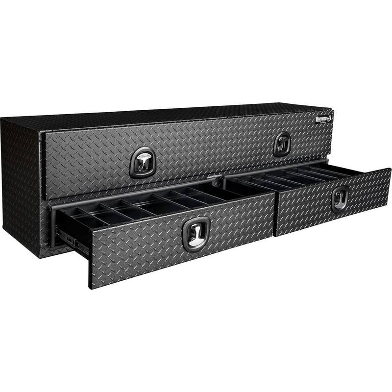 Buyers Products 21 in. x 18 in. x 72 in. Textured Matte Black Diamond Tread Aluminum Heavy-Duty Flatbed Contractor with Lower Drawers - 1722678