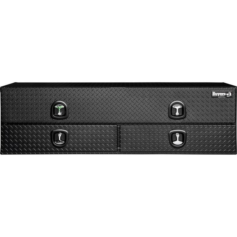 Buyers Products 21 in. x 18 in. x 72 in. Textured Matte Black Diamond Tread Aluminum Heavy-Duty Flatbed Contractor with Lower Drawers - 1722678