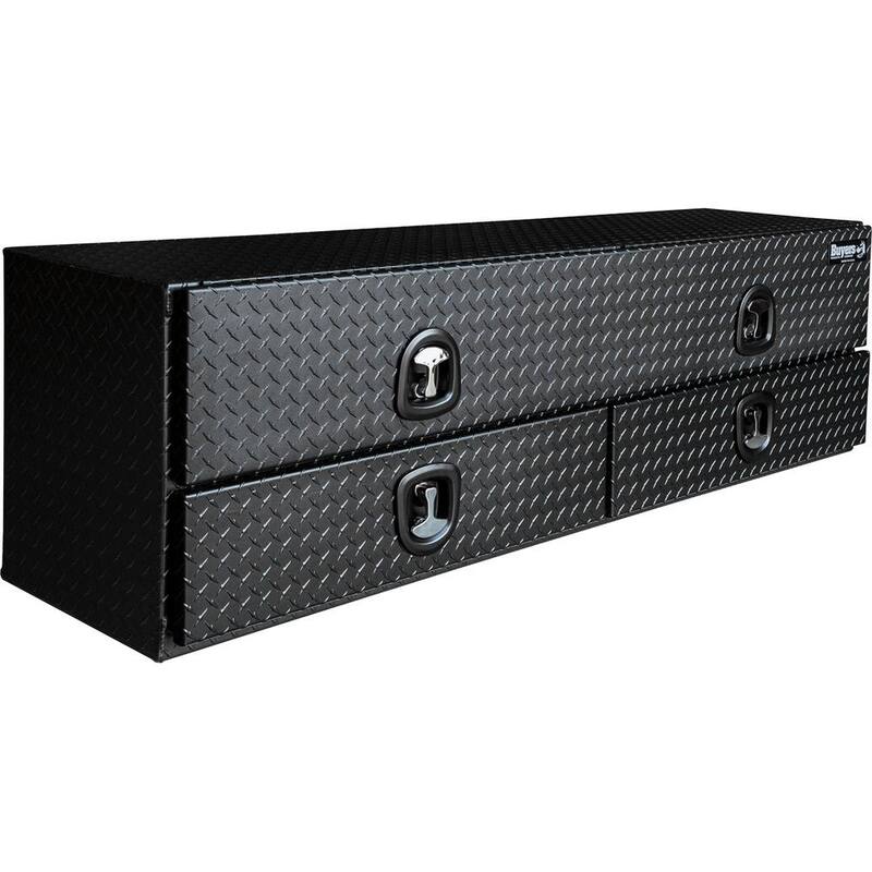 Buyers Products 21 in. x 18 in. x 72 in. Textured Matte Black Diamond Tread Aluminum Heavy-Duty Flatbed Contractor with Lower Drawers - 1722678