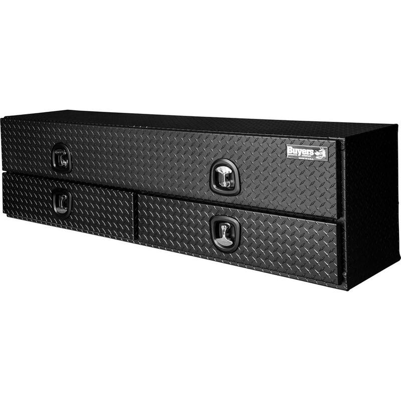 Buyers Products 21 in. x 18 in. x 72 in. Textured Matte Black Diamond Tread Aluminum Heavy-Duty Flatbed Contractor with Lower Drawers - 1722678