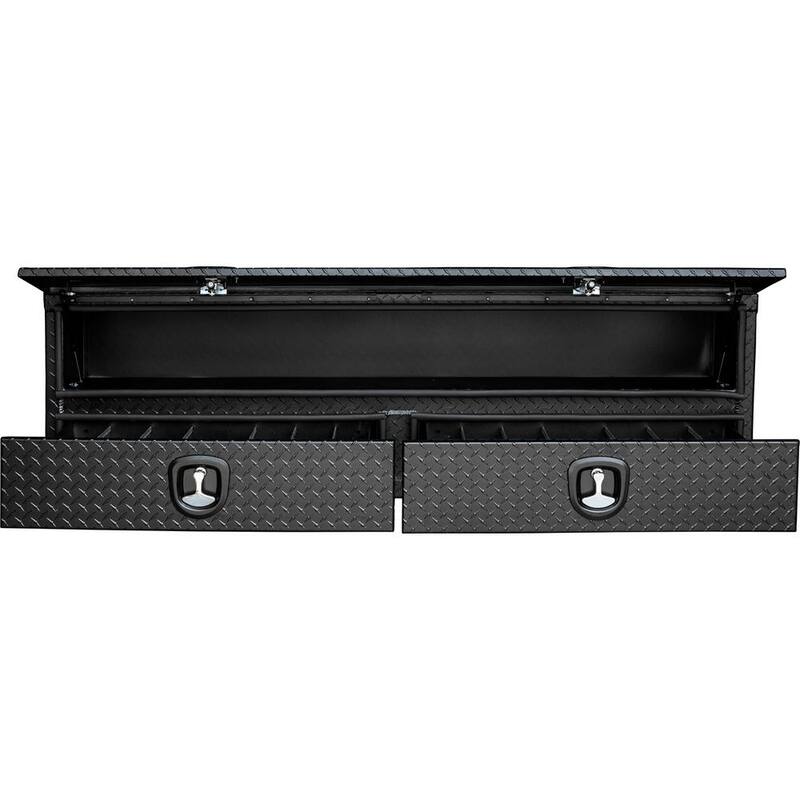 Buyers Products 21 in. x 18 in. x 72 in. Textured Matte Black Diamond Tread Aluminum Heavy-Duty Flatbed Contractor with Lower Drawers - 1722678