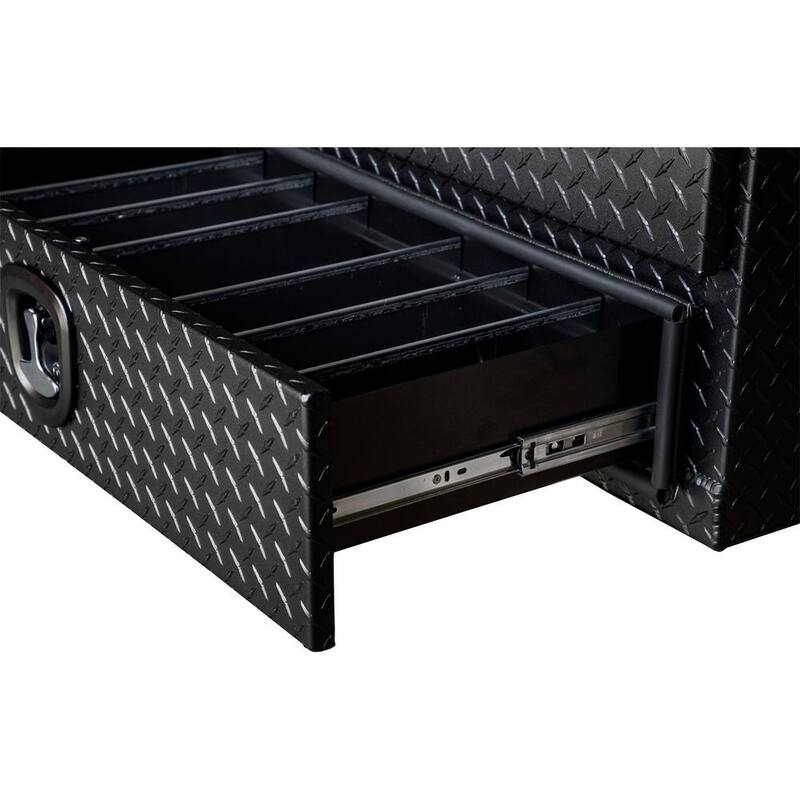 Buyers Products 21 in. x 18 in. x 72 in. Textured Matte Black Diamond Tread Aluminum Heavy-Duty Flatbed Contractor with Lower Drawers - 1722678