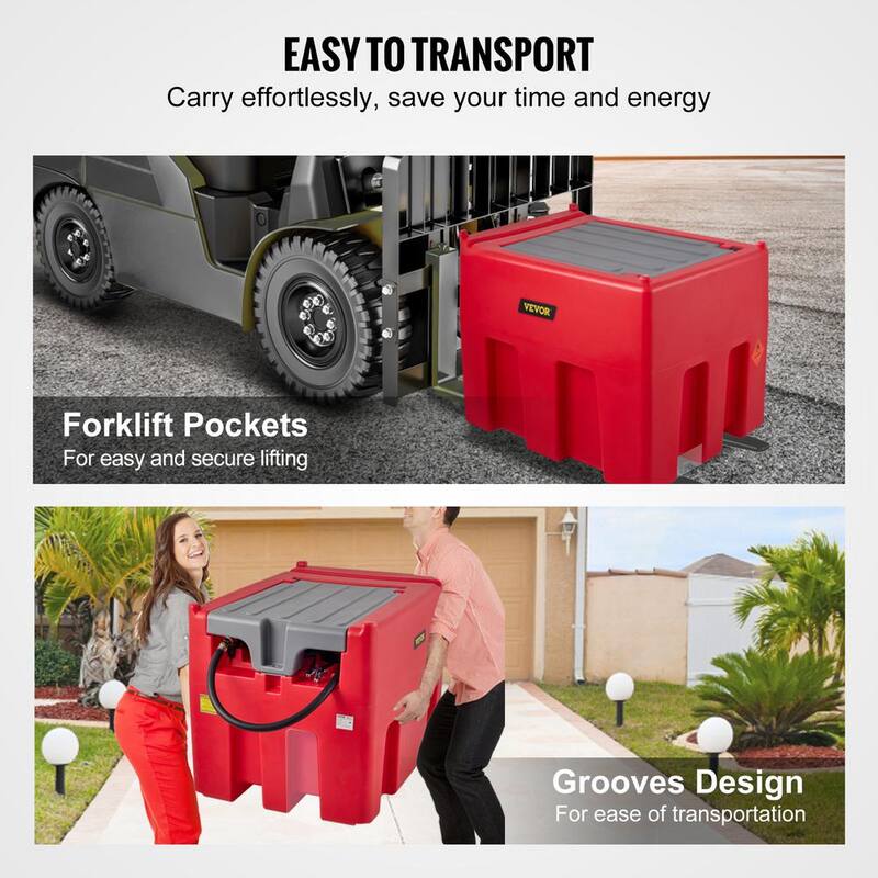 VEVOR Portable Diesel Tank, 116 Gal. Capacity and 10 GPM Flow Rate, Diesel Fuel Tank with 12V Electric Transfer Pump, Red - SLYXJLBDDWC55DDLTV0-730