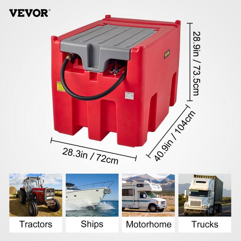 VEVOR Portable Diesel Tank, 116 Gal. Capacity and 10 GPM Flow Rate, Diesel Fuel Tank with 12V Electric Transfer Pump, Red - SLYXJLBDDWC55DDLTV0-730