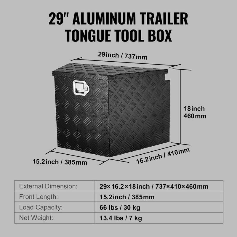 VEVOR Trailer Tongue Box 29 in. L Aluminum Alloy Diamond Plate Truck Tool Box with Lock and Keys for Pickup, Truck RV, Black - TCGJXLHJHS29XG563V0