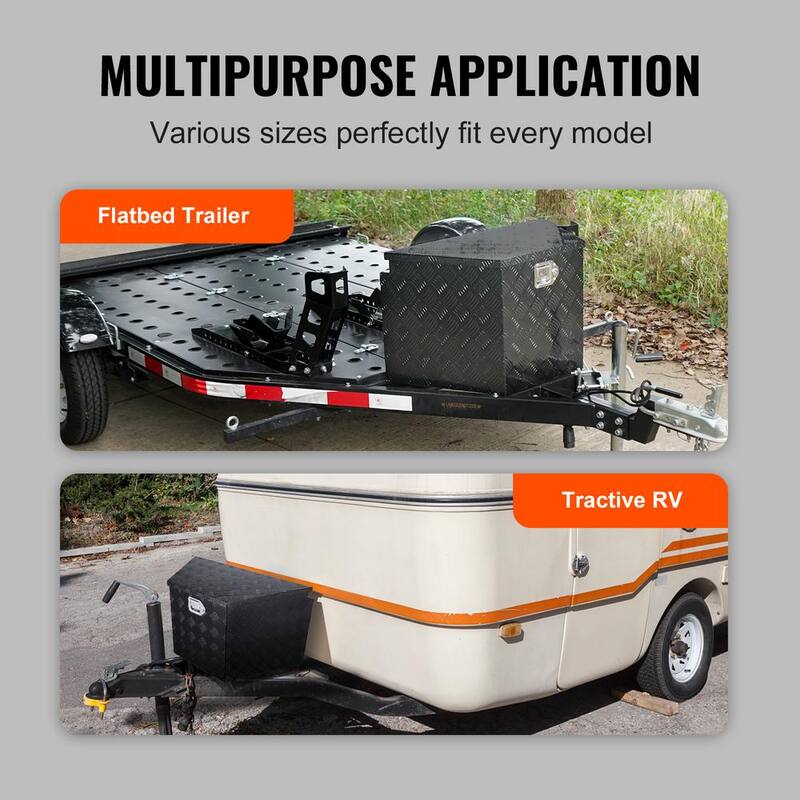 VEVOR Trailer Tongue Box 29 in. L Aluminum Alloy Diamond Plate Truck Tool Box with Lock and Keys for Pickup, Truck RV, Black - TCGJXLHJHS29XG563V0