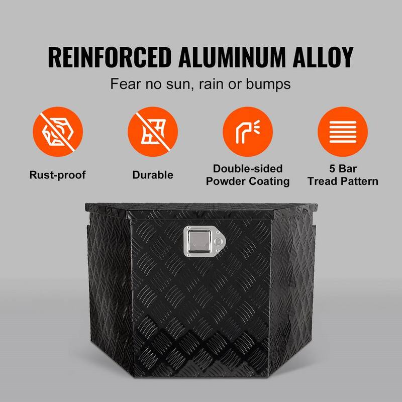 VEVOR Trailer Tongue Box 29 in. L Aluminum Alloy Diamond Plate Truck Tool Box with Lock and Keys for Pickup, Truck RV, Black - TCGJXLHJHS29XG563V0