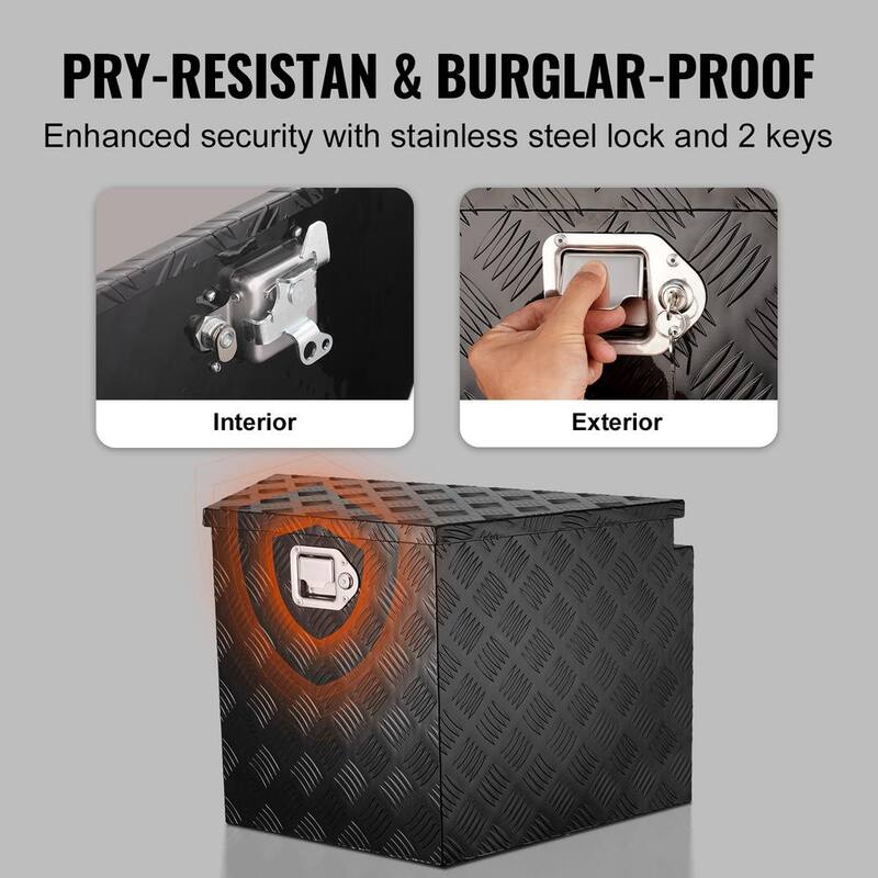 VEVOR Trailer Tongue Box 29 in. L Aluminum Alloy Diamond Plate Truck Tool Box with Lock and Keys for Pickup, Truck RV, Black - TCGJXLHJHS29XG563V0