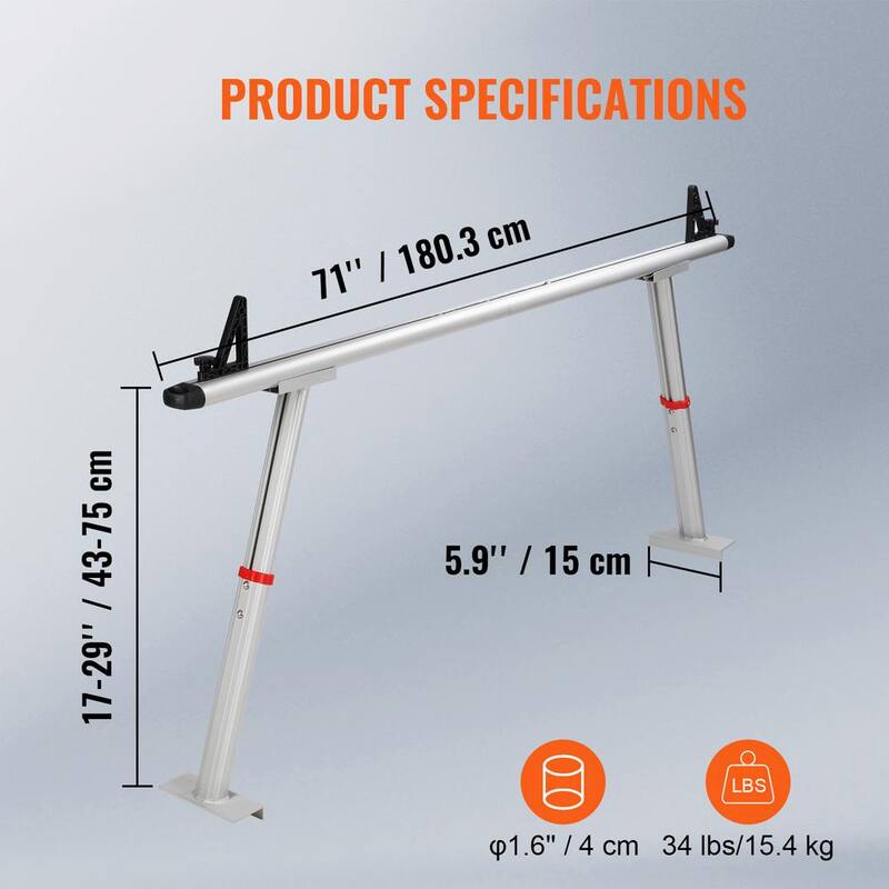 VEVOR Truck Bed Rack 17 in. to 29 in. Height Ladder Rack 800 lbs. Capacity Aluminum w/8 Non-Drilling C-Clamp for Truck Kayak - PKHJLXJB71INCO9JWV0