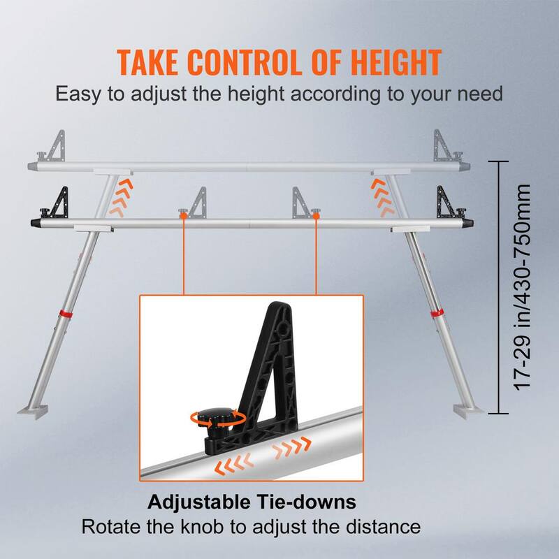 VEVOR Truck Bed Rack 17 in. to 29 in. Height Ladder Rack 800 lbs. Capacity Aluminum w/8 Non-Drilling C-Clamp for Truck Kayak - PKHJLXJB71INCO9JWV0