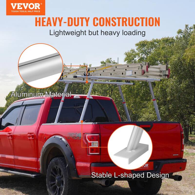 VEVOR Truck Bed Rack 17 in. to 29 in. Height Ladder Rack 800 lbs. Capacity Aluminum w/8 Non-Drilling C-Clamp for Truck Kayak - PKHJLXJB71INCO9JWV0