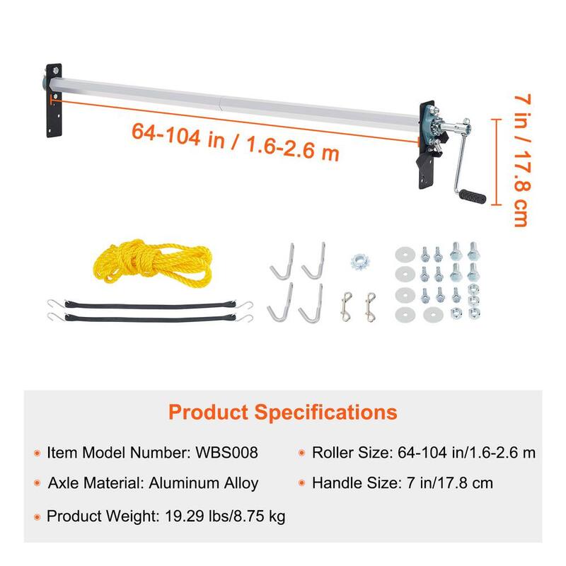 VEVOR Hand Crank Tarp Roller Kit 64 in. to 104 in. Wide Manual Cab Level Dump Truck Tarp Roller for Dump Trucks, Trailers - KCGTTJHJ6010496T3V0