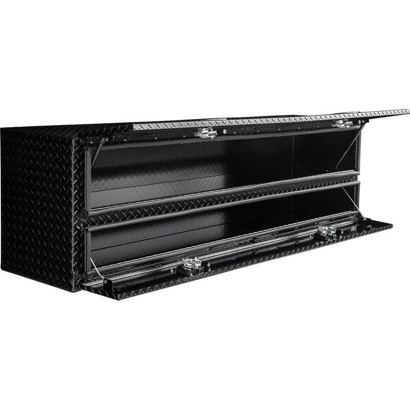 Buyer's Products 21x18x72 Inch Gloss Black Diamond Tread Top Mount Aluminum Flatbed Contractor Truck Tool Box With Lower Door - 1721578