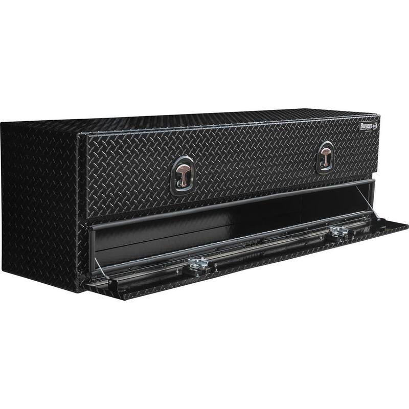Buyer's Products 21x18x72 Inch Gloss Black Diamond Tread Top Mount Aluminum Flatbed Contractor Truck Tool Box With Lower Door - 1721578