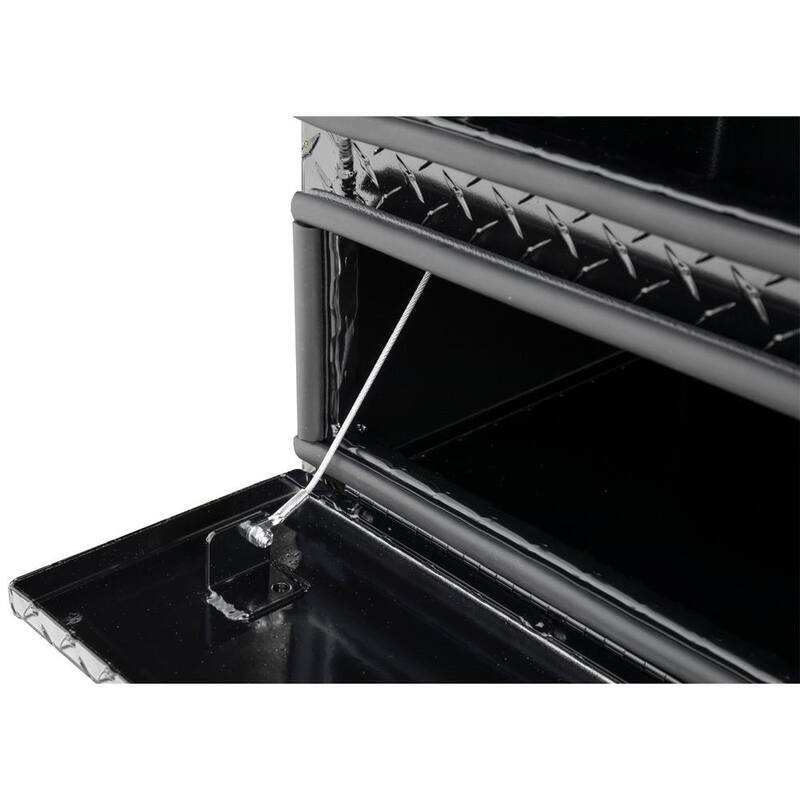 Buyer's Products 21x18x72 Inch Gloss Black Diamond Tread Top Mount Aluminum Flatbed Contractor Truck Tool Box With Lower Door - 1721578