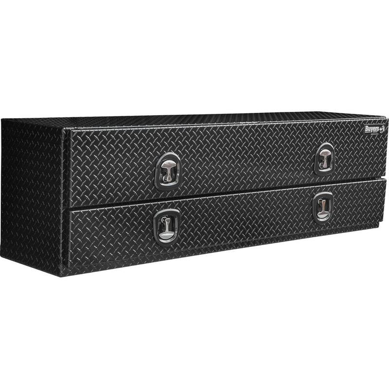 Buyer's Products 21x18x72 Inch Gloss Black Diamond Tread Top Mount Aluminum Flatbed Contractor Truck Tool Box With Lower Door - 1721578