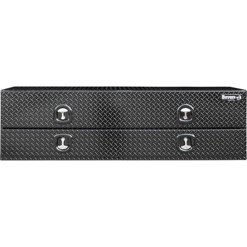 Buyer's Products 21x18x72 Inch Gloss Black Diamond Tread Top Mount Aluminum Flatbed Contractor Truck Tool Box With Lower Door - 1721578