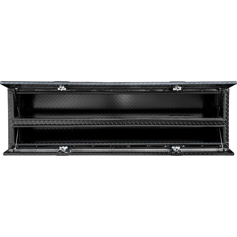Buyer's Products 21x18x72 Inch Gloss Black Diamond Tread Top Mount Aluminum Flatbed Contractor Truck Tool Box With Lower Door - 1721578