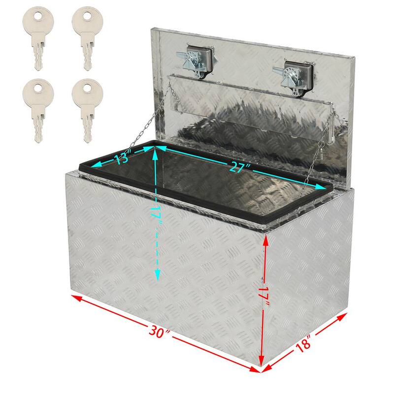 Karl home 30 in. Silver Diamond Plate Aluminum Underbody Truck Tool Box Double Lock with Key - 667585648302