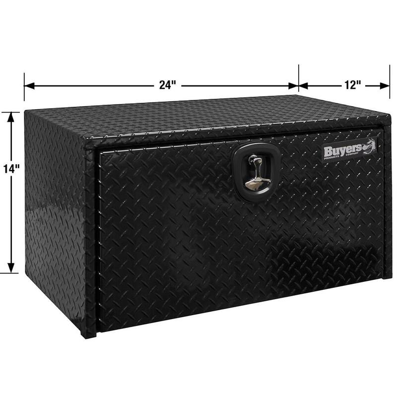 Buyers Products Company 14 in. x 12 in. x 24 in. Gloss Black Diamond Tread Aluminum Underbody Truck Tool Box - 1725150