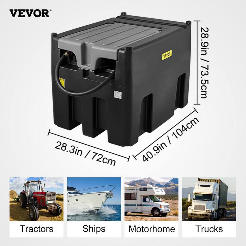 VEVOR Portable Diesel Tank, 116 Gal. Capacity and 10 GPM Flow Rate, Diesel Fuel Tank with 12V Electric Transfer Pump, Black - SLYXJLBDDW200L3BNV0-730