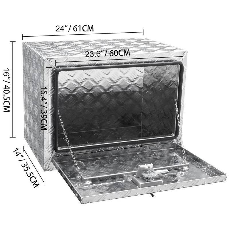 VEVOR 24 in. x 14 in. x 16 in. Underbody Truck Tool Box Aluminum Pickup Storage Box with Keys T-Handle Latch for Truck Trailer - CDK241416INCHAMF9V0