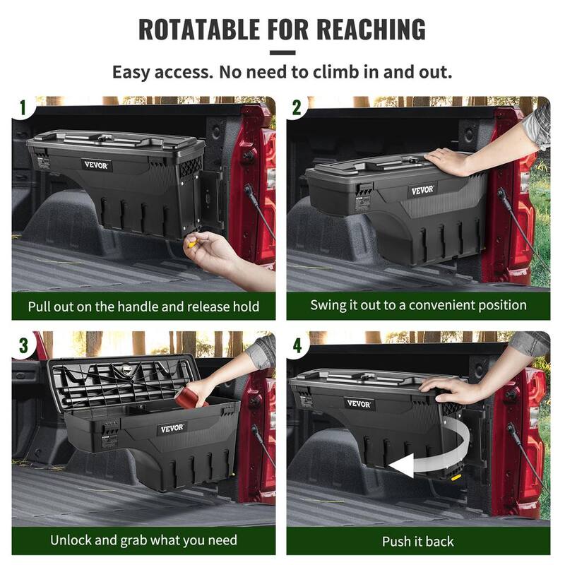 VEVOR 28 in. ABS Truck Bed Storage Box 6.6 Gal. Passenger Side Truck Tool Box for Silverado 1500 GMC Sierra 1500 2019-21,Black - KCLJGJXCKCBDDMP3IV0