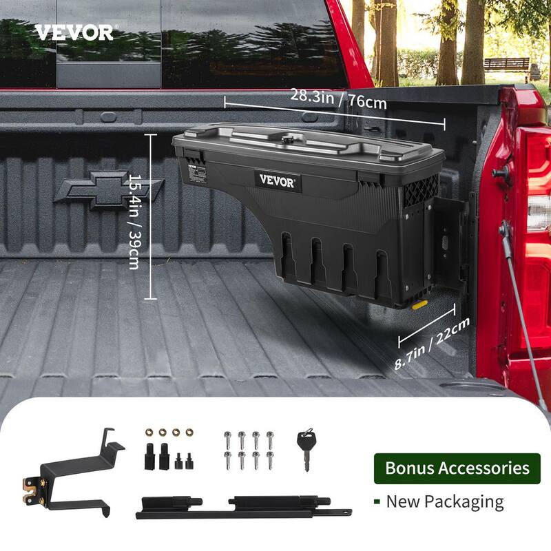VEVOR 28 in. ABS Truck Bed Storage Box 6.6 Gal. Passenger Side Truck Tool Box for Silverado 1500 GMC Sierra 1500 2019-21,Black - KCLJGJXCKCBDDMP3IV0
