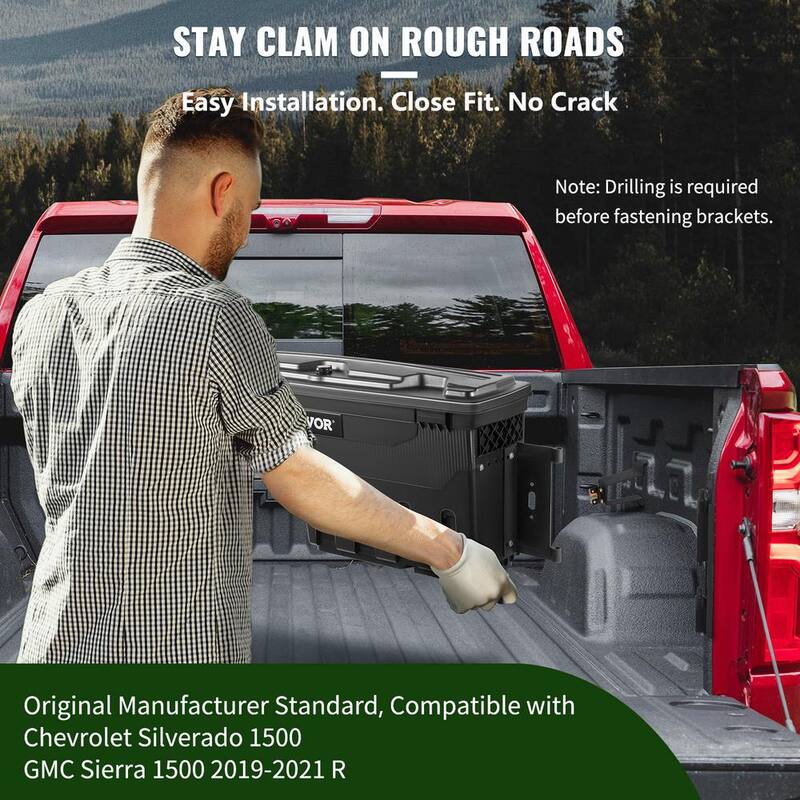 VEVOR 28 in. ABS Truck Bed Storage Box 6.6 Gal. Passenger Side Truck Tool Box for Silverado 1500 GMC Sierra 1500 2019-21,Black - KCLJGJXCKCBDDMP3IV0