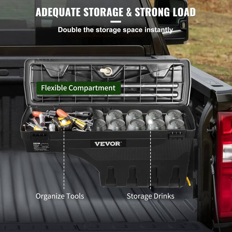 VEVOR 28 in. ABS Truck Bed Storage Box 6.6 Gal. Passenger Side Truck Tool Box for Silverado 1500 GMC Sierra 1500 2019-21,Black - KCLJGJXCKCBDDMP3IV0