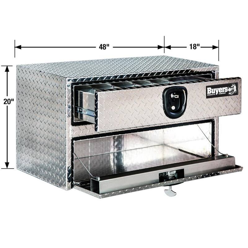 Buyers Products Company 20 in. x 18 in. x 48 in. Diamond Plate Tread Aluminum Underbody Truck Tool Box with Drawer - 1712210