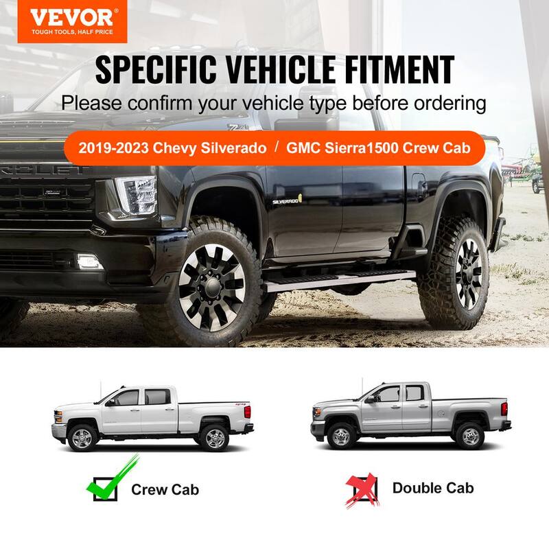 VEVOR Running Boards, 6 in. Step Bars Compatible with 2019-2023 Chevy Silverado Crew Cab, Stainless Steel Side Steps Nerf Bars - KCTJBZDS2019EC8BBV0-0813
