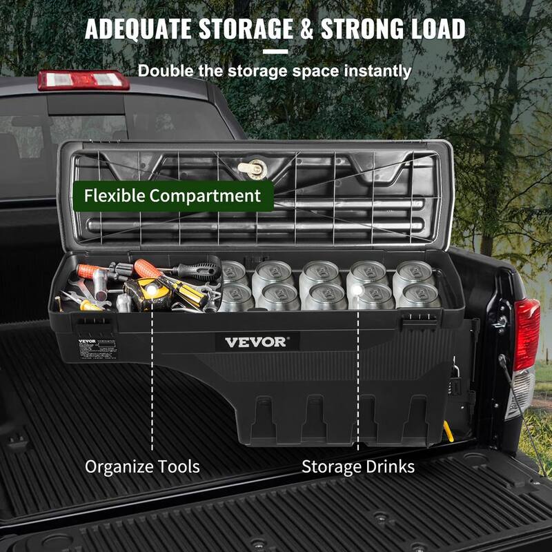VEVOR 28 in. ABS Truck Bed Storage Box 6.6 Gal. Passenger Side Truck Tool Box with Password Padlock for Tundra 2007-2021,Black - KTOYOTATUNDRALH6JV0