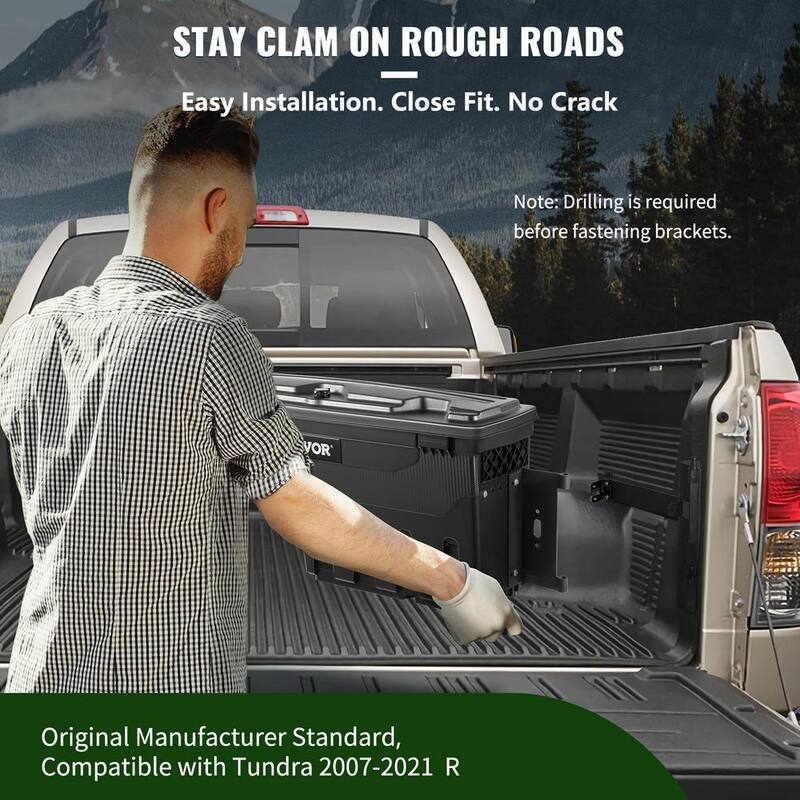 VEVOR 28 in. ABS Truck Bed Storage Box 6.6 Gal. Passenger Side Truck Tool Box with Password Padlock for Tundra 2007-2021,Black - KTOYOTATUNDRALH6JV0