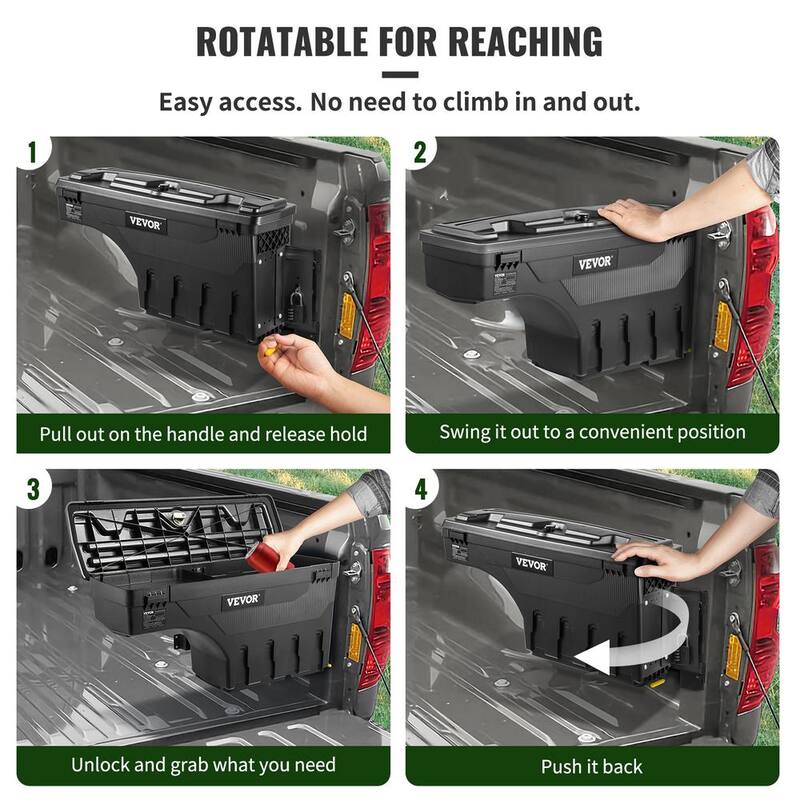 VEVOR 28 in. ABS Truck Bed Storage Box 6.6 Gal. Passenger Side Truck Tool Box with Password Padlock for Tundra 2007-2021,Black - KTOYOTATUNDRALH6JV0
