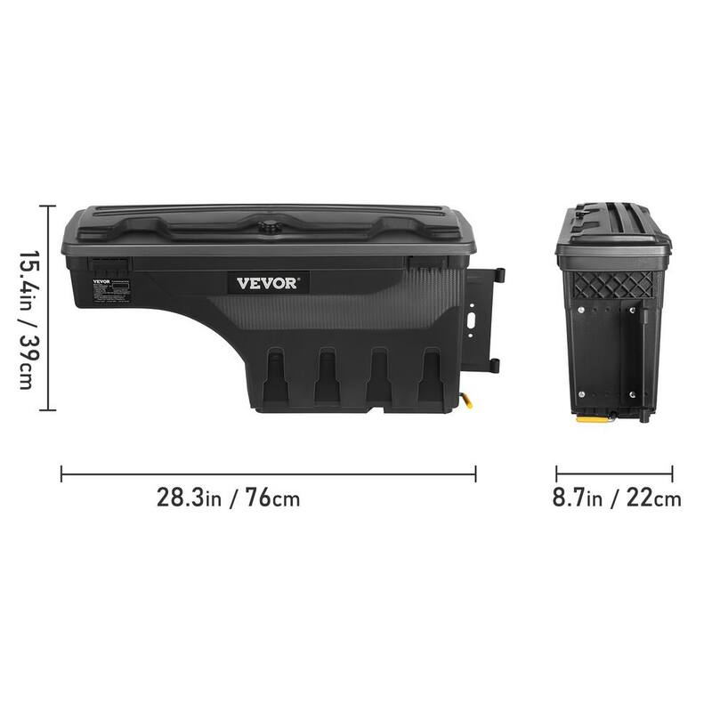 VEVOR 28 in. ABS Truck Bed Storage Box 6.6 Gal. Passenger Side Truck Tool Box with Password Padlock for Tundra 2007-2021,Black - KTOYOTATUNDRALH6JV0