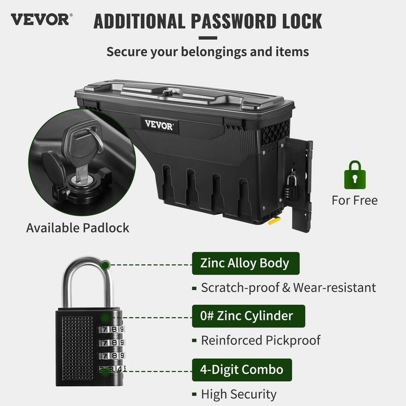 VEVOR 28 in. ABS Truck Bed Storage Box 6.6 Gal. Passenger Side Truck Tool Box with Password Padlock for Tundra 2007-2021,Black - KTOYOTATUNDRALH6JV0