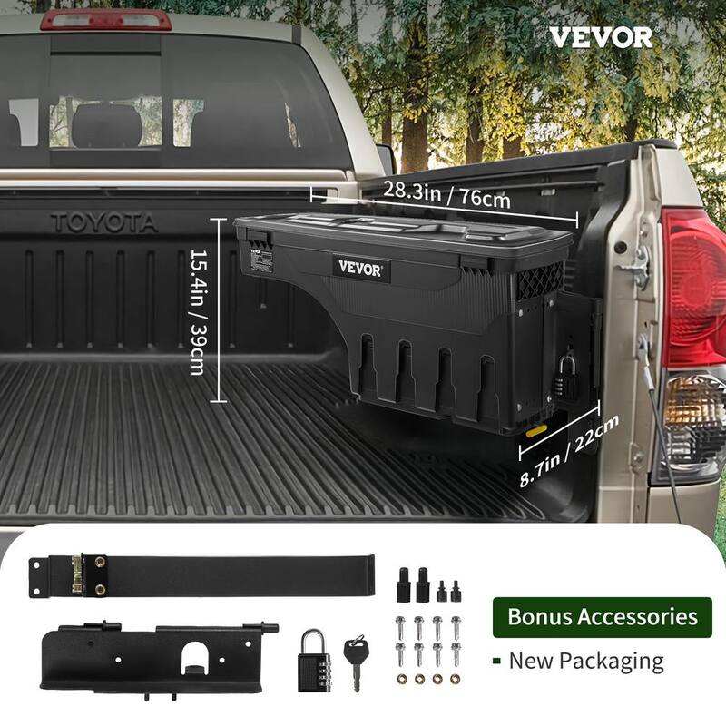 VEVOR 28 in. ABS Truck Bed Storage Box 6.6 Gal. Passenger Side Truck Tool Box with Password Padlock for Tundra 2007-2021,Black - KTOYOTATUNDRALH6JV0
