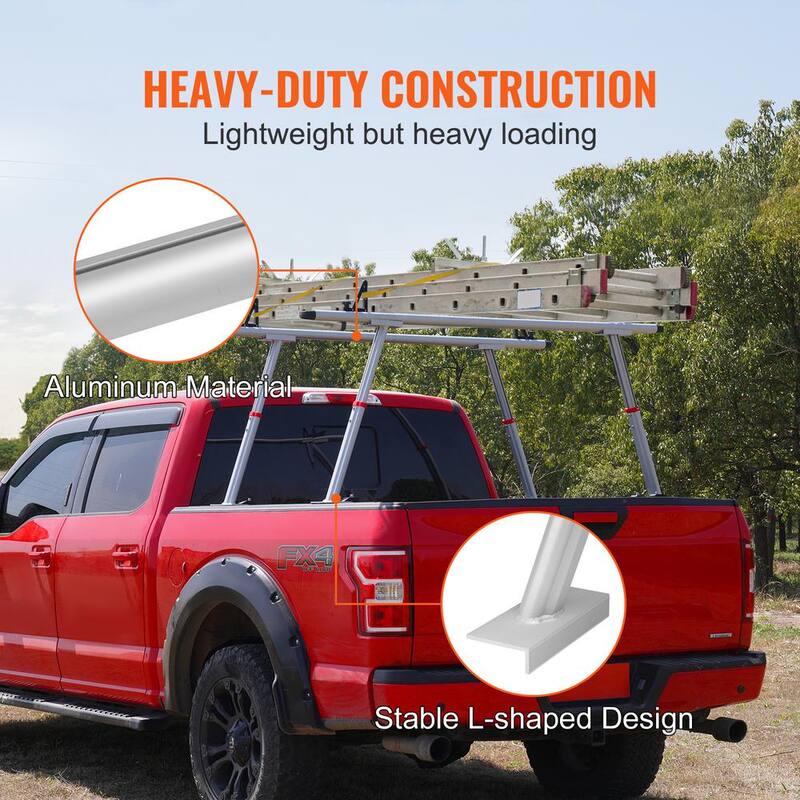 SKYSHALO Truck Rack, 800 lbs. Capacity, 19-34 in. Adjustable Height, Aluminum Ladder Rack for Truck with 8 Non-Drilling C-clamps - PKHJLXJB71INCO9JWV0-0718