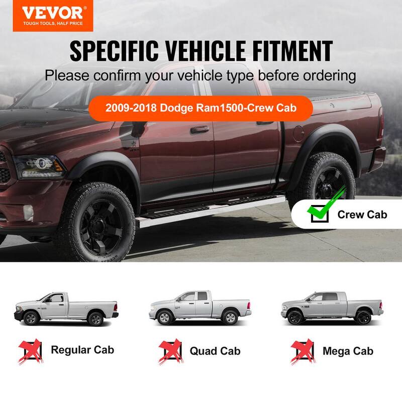 VEVOR Running Boards, 6 in. Step Bars Compatible with 2009-2018 Dodge Ram Crew Cab, Stainless Steel Side Steps Nerf Bars - KCTJBZDS2009Q4BQ4V0-0813