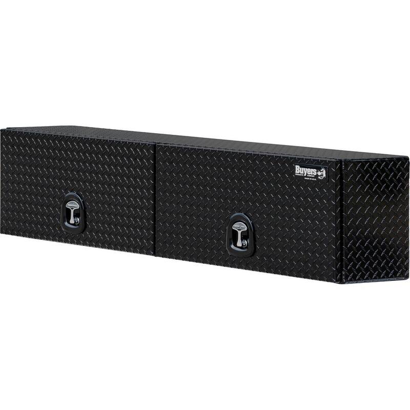 Buyers Products Company 16 in. x 13 in. x 88 Gloss Black Diamond Tread Aluminum Top Mount Truck Tool Box with Flip-Up Doors - 1721356