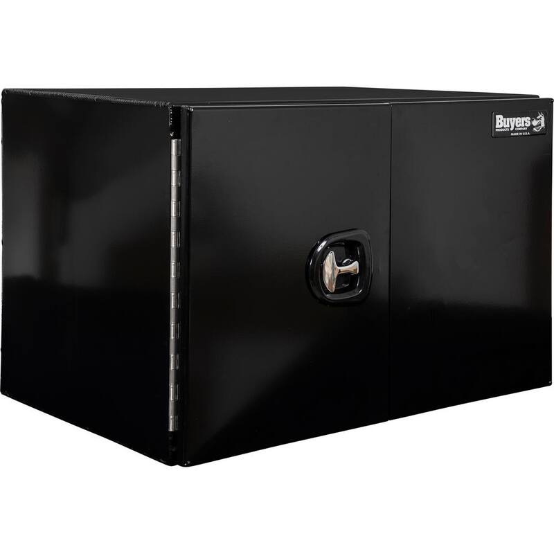 Buyers Products Company 18 in. x 18 in. x 48 in. Black Smooth Aluminum Underbody Truck Tool Box with Barn Door - 1705810
