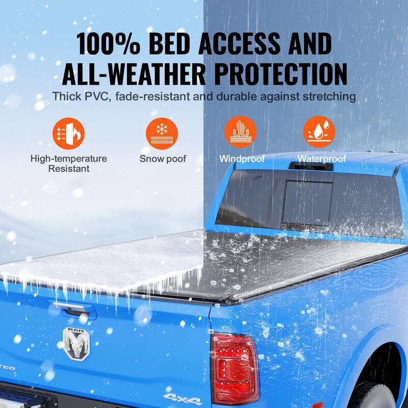 VEVOR Truck Bed Cover Roll Up Truck Bed Tonneau Cover Compatible with 2002-2018 Dodge Ram 1500,2019-2024 Classic, Soft PVC - JQSKCHBXGJQSYTYBSV0