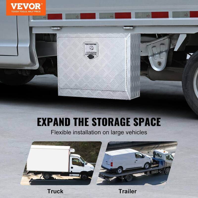 VEVOR 24 in. x 17 in. x 18 in. Underbody Truck Tool Box Aluminum Pickup Storage Box with Lock Keys Latch for Truck Van Trailer - CDK241718INCHVZD7V0