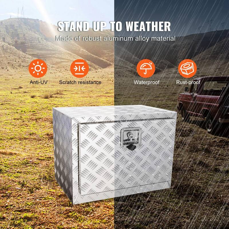 VEVOR 24 in. x 17 in. x 18 in. Underbody Truck Tool Box Aluminum Pickup Storage Box with Lock Keys Latch for Truck Van Trailer - CDK241718INCHVZD7V0
