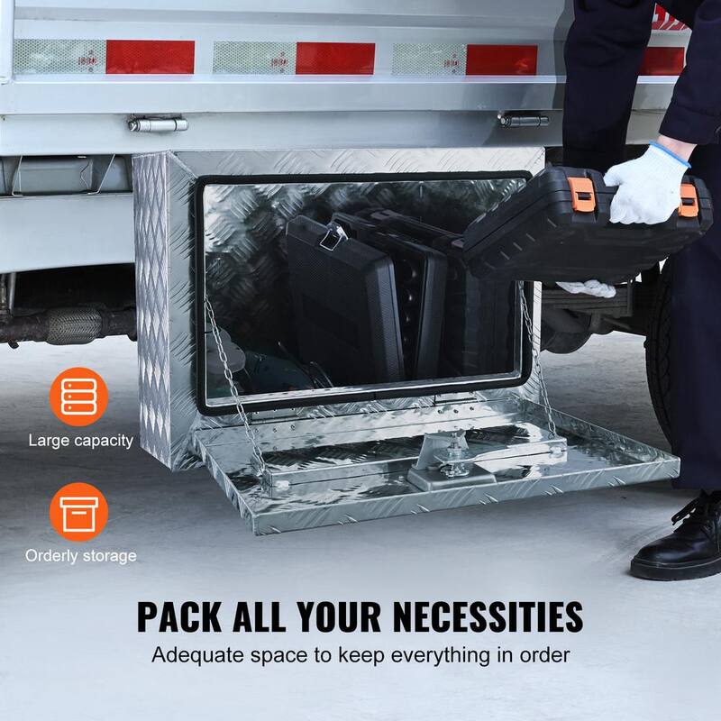 VEVOR 24 in. x 17 in. x 18 in. Underbody Truck Tool Box Aluminum Pickup Storage Box with Lock Keys Latch for Truck Van Trailer - CDK241718INCHVZD7V0